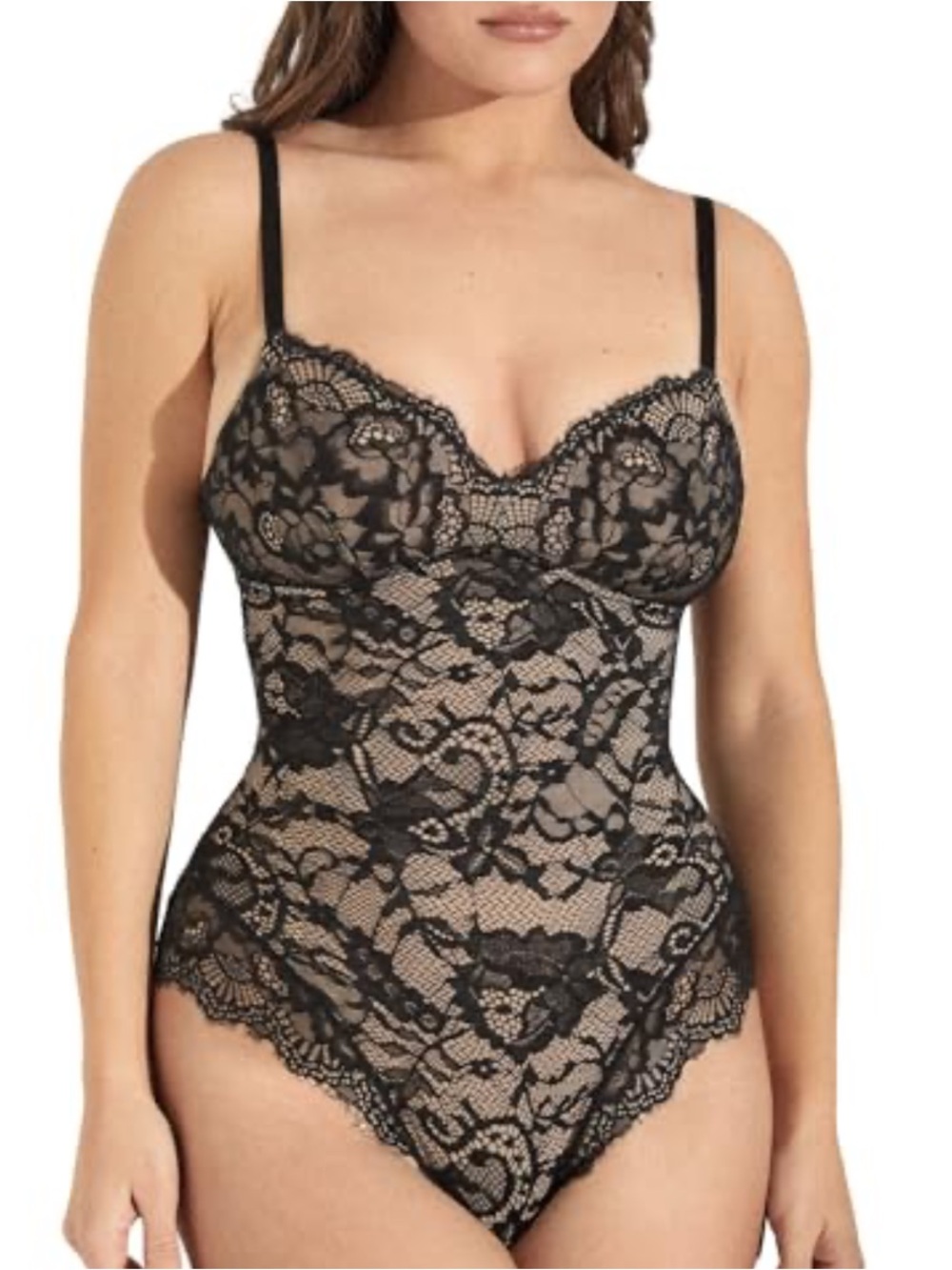 Pinsy Shapewear black Lace Bodysuit Tummy Control Compression Shaping Small NWT